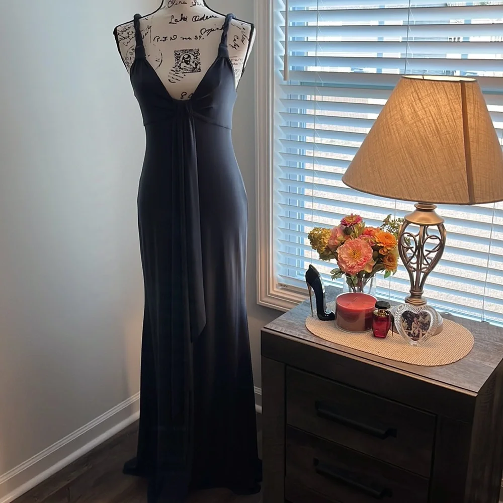 MAX & CLEO Braided Strap Front Drape Evening Gown Maxi Dress - Picture 2 of 9